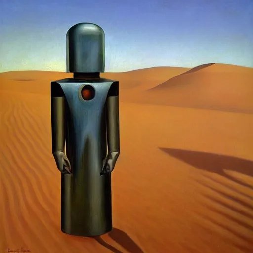 Image similar to lawrence of arabia robot, grant wood, pj crook, edward hopper, oil on canvas