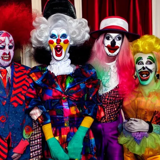 a horror clown with evil face + drag queen + self | Stable Diffusion