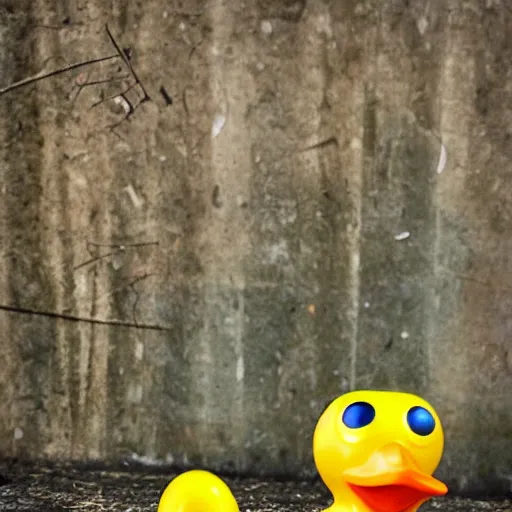 Image similar to rubber duck horror, rubber duck mutant, rubber duck zombie horror, photography