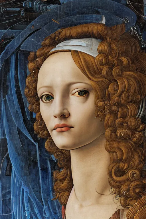 Image similar to a close - up portrait of a cyberpunk cyborg girl, by sandro botticelli, rule of thirds