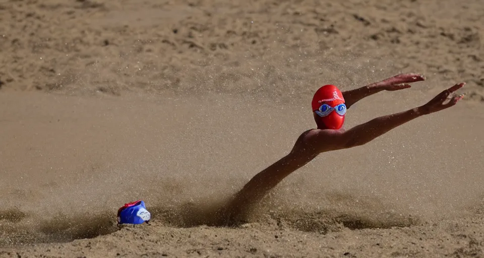 Image similar to olympic swimming in sand instead of water, extremely coherent, motion blur