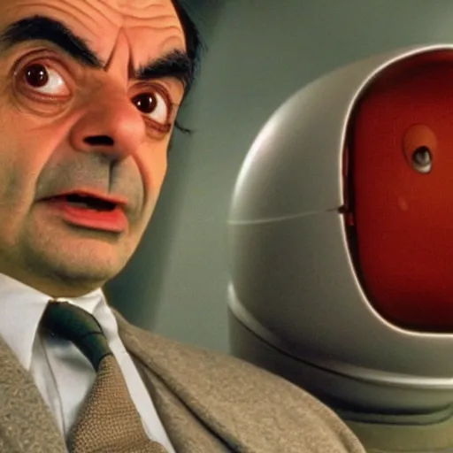 Image similar to A still of Mr Bean in 2001: A Space Odyssey