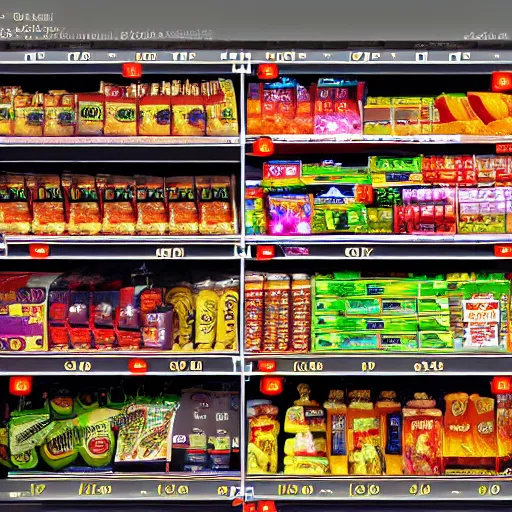 Prompt: augmented reality glowing data visualisation in supermarket, cinematic, kodachrome