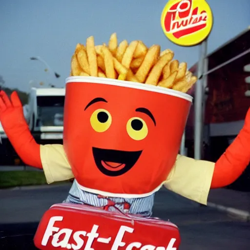 Image similar to The mascot for a once-popular fast food chain, 1990, colour photography