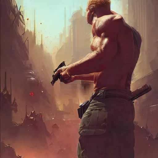 Image similar to the duke nukem cover, painted by stanley lau, painted by greg rutkowski, painted by stanley artgerm, masterpiece, digital art, trending on artstation