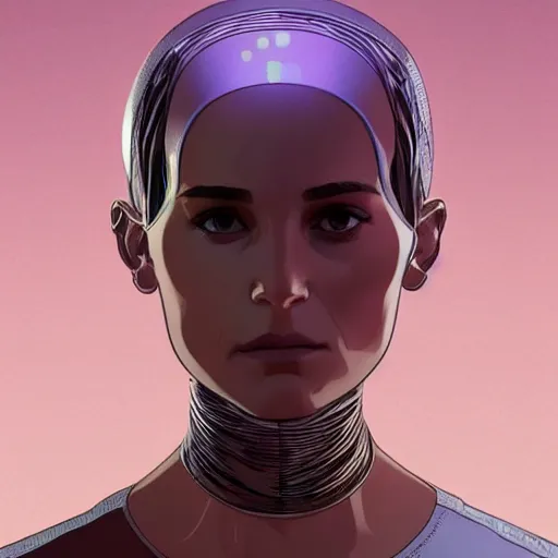 Image similar to Alicia Vikander gets a human body in Ex Machina, highly detailed, artstation, digital illustration, concept art, by Kyoto Animation and Studio Ghibli, by Ilya Kuvshinov and Alphonse Mucha