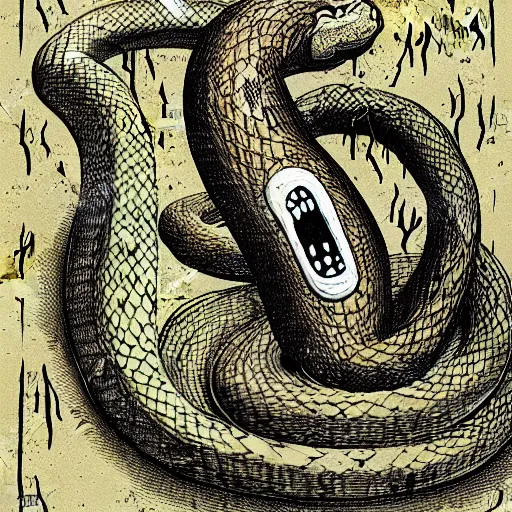 Image similar to huge snake in the grave squeezing a body, realistic, horror, dark