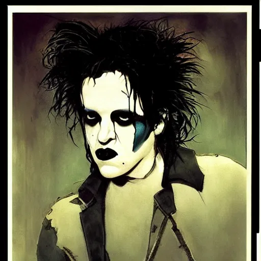 Image similar to portrait of young robert smith as dream from sandman, by jeremy mann, by mike mignola, by dave mckean and richard avedon and maciej kuciara, 1 9 8 0's, punk rock, gothic, the cure, high detailed, 8 k