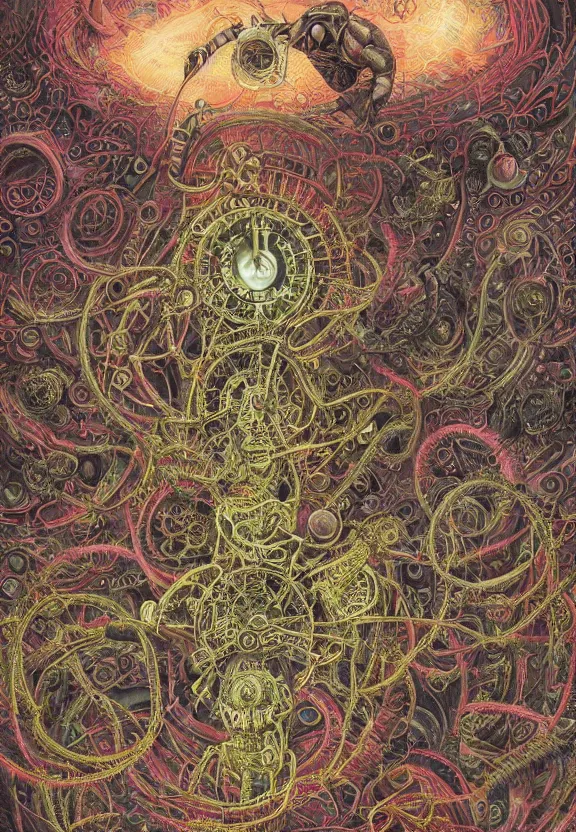 Image similar to simplicity, elegant, muscular eldritch clockwork, machinery, industry, radiating, colorful mandala, psychedelic, overgrown garden environment, by ryan stegman and hr giger and esao andrews and maria sibylla merian eugene delacroix, gustave dore, thomas moran, the movie the thing, pop art, street art, graffiti, saturated