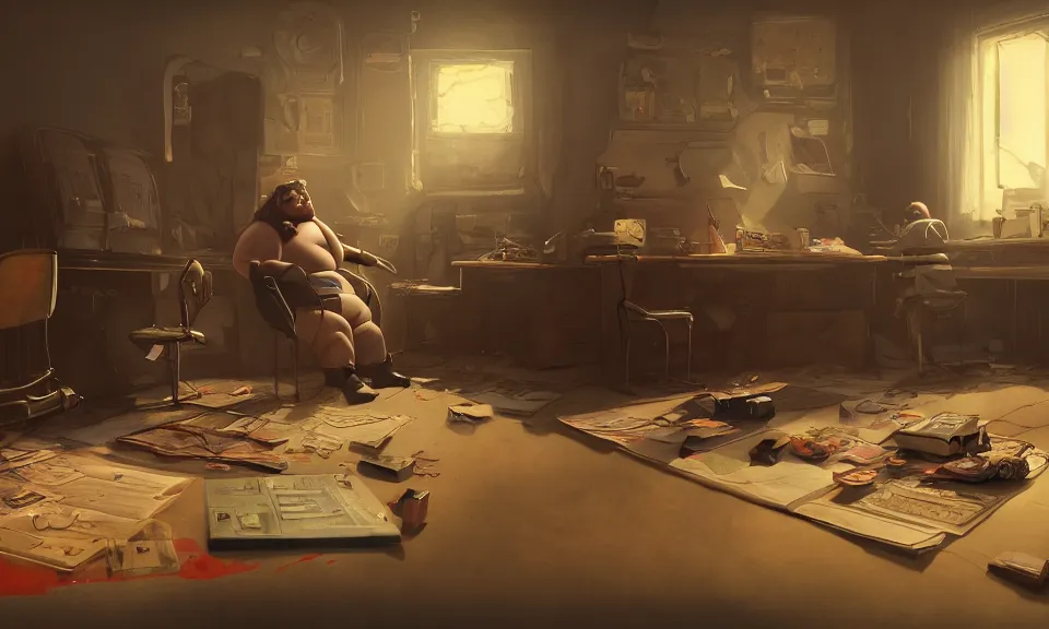 Image similar to artstation scifi scene of a shabby american room in 1 9 7 0 s, a fat man plays dungeons and dragons with bountiful girl ghost, unreal engine 5, hyper realism, realistic shading, cinematic composition, blender render, octane render, hdr, detailed textures, photorealistic, wide shot