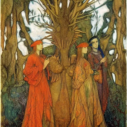 Image similar to the queen of the forest with her birds, by Annie Swynnerton and jean delville and Nicholas Roerich and Tino Rodriguez, elaborately costumed, rich color, dramatic cinematic lighting, extremely detailed