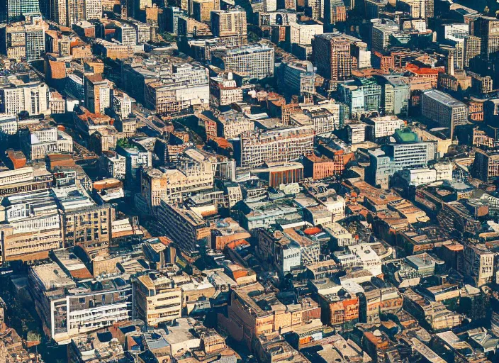 Prompt: aerial photo of a city where buildings are cats and dogs