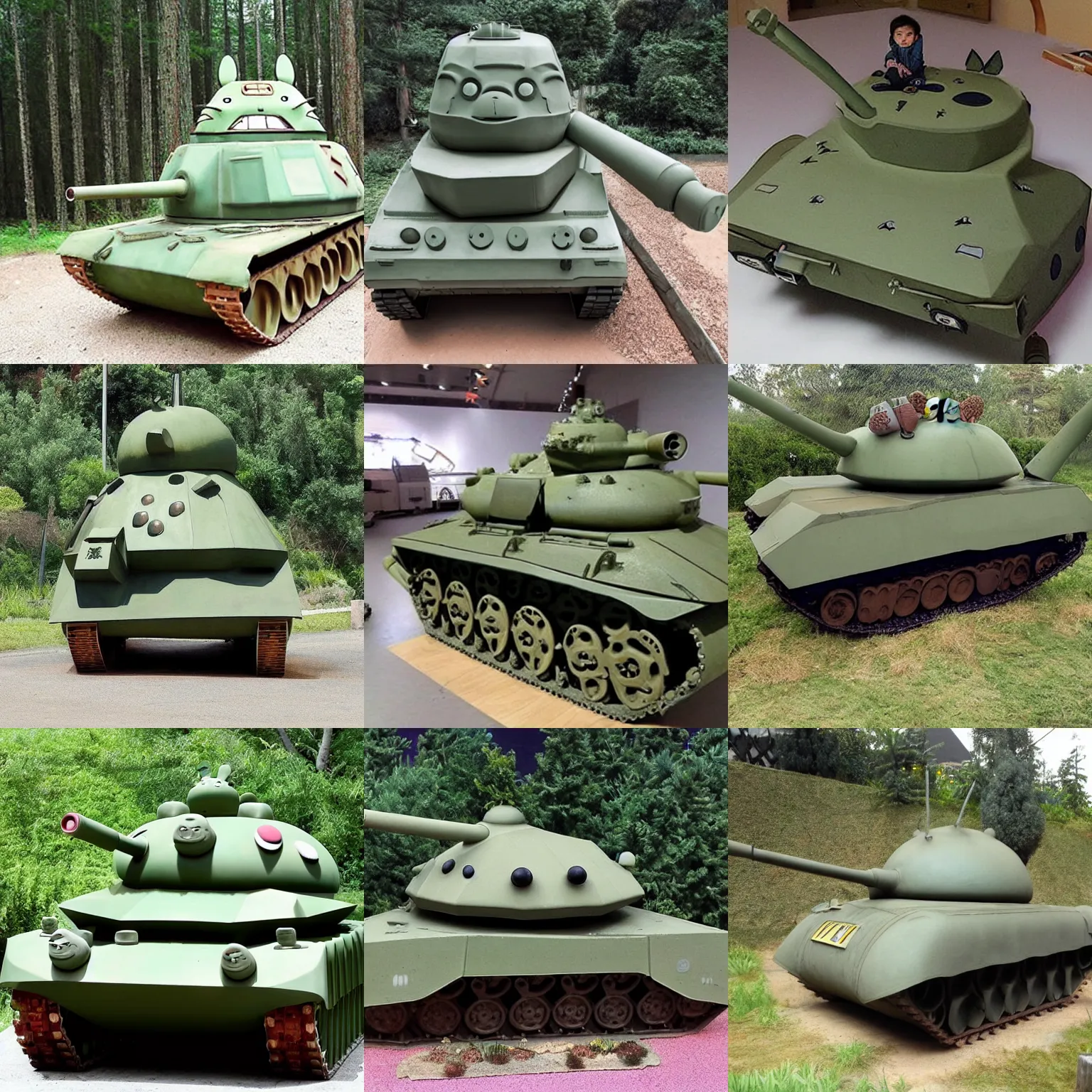 Prompt: a tank shaped like totoro