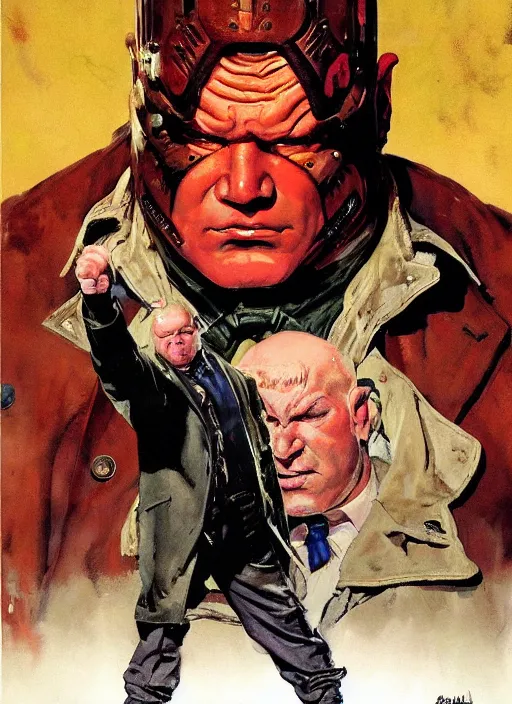 Image similar to full body and head portrait of brock lesnar as a mutant villain wearing a trench coat, painted by norman rockwell and phil hale and greg staples and tom lovell and frank schoonover and jack kirby