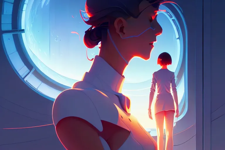 Prompt: a futuristic lab and scientist, vector behance hd jesper ejsing, rhads, makoto shinkai, lois van baarle, ilya kuvshinov, rossdraws, hd, 3 2 k, ilya kuvshinov, gustav klimt