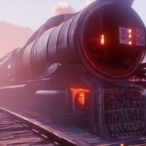 Image similar to futuristic sleek steam locomotive in red dead redemption 2