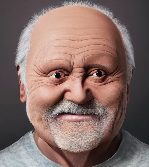 Image similar to portrait of hide the pain harold, accurate and detailed, round face, earnest, stock photo, Nikon 50mm f/1.8G, artgerm, studio ghibli