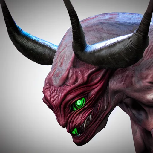 Prompt: photorealistic alien with horns. red eyes, human eyes