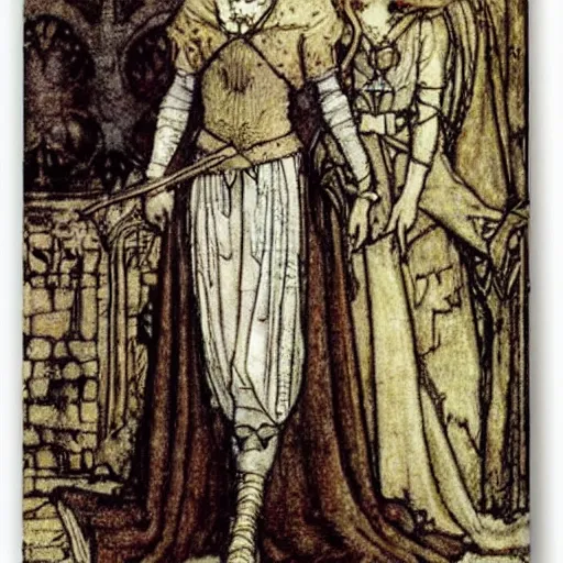 Image similar to beautiful young medieval queen by arthur rackham