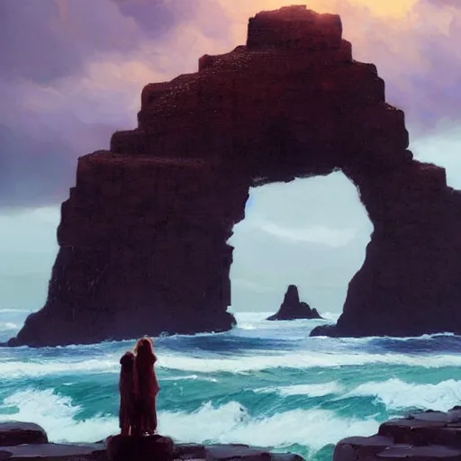 Prompt: a giant human at the giants causeway, by jessica rossier, by greg rutkowski, by anders zorn, by greg manchess, beautiful cinematic light