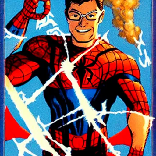 Image similar to peter parker holding mjolnir, marvel, comics, stan lee, jim lee, jack kirby, steve ditko