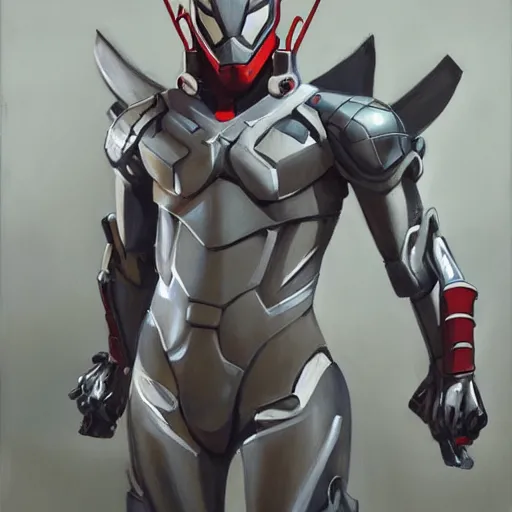 Image similar to greg manchess portrait painting of armored spiderman ultraman grey fox from metal gear cyborg gay japanese - american hybrid as overwatch character, medium shot, asymmetrical, profile picture, organic painting, sunny day, matte painting, bold shapes, hard edges, street art, trending on artstation, by huang guangjian and ail elvgren and sachin teng