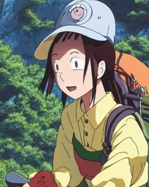 Prompt: a girl hiking the appalachian mountains, full shot, visible face, ambient lighting, detailed, very modern anime style, art by akira toriyama, eiichiro oda, hayao miyazaki, kentaro miura, masashi kishimoto