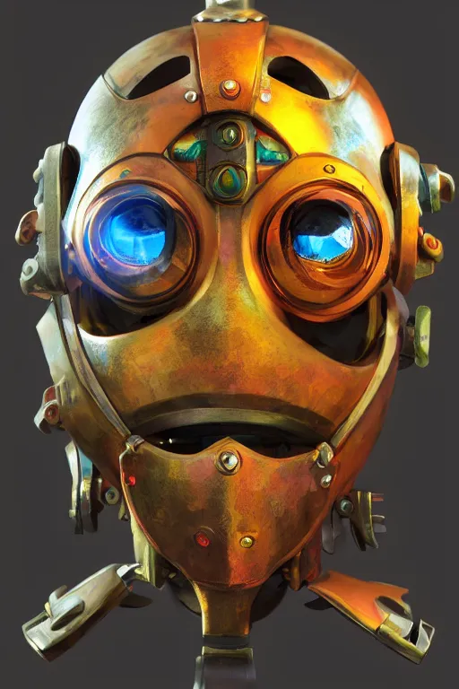 Image similar to colorful vivid steampunk mask minimalist fantasy art robot ninja helmet, global illumination ray tracing hdr fanart arstation by sung choi and eric pfeiffer and gabriel garza and casper konefal