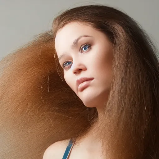 Image similar to A photo of a caucasian female model with hair made by phone cable