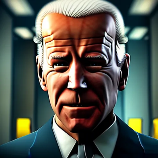 Image similar to photo portrait of joe biden as gordon freeman in half - life 2, splash art, movie still, detailed face, photorealistic facial features, cinematic lighting, dramatic, octane render, long lens, shallow depth of field, bokeh, anamorphic lens flare, 8 k, hyper detailed, 3 5 mm film grain