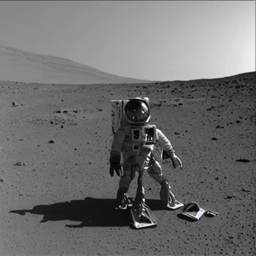 Prompt: the first image of human on mars