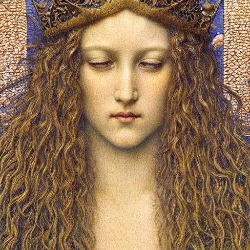 Prompt: detailed realistic beautiful young medieval queen head and shoulders portrait by jean delville, art nouveau, symbolist, visionary, gothic, pre - raphaelite