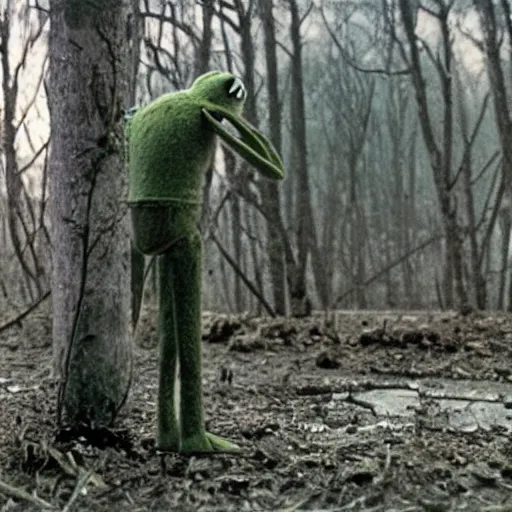 Image similar to a still of kermit the frog in stalker by tarkovsky