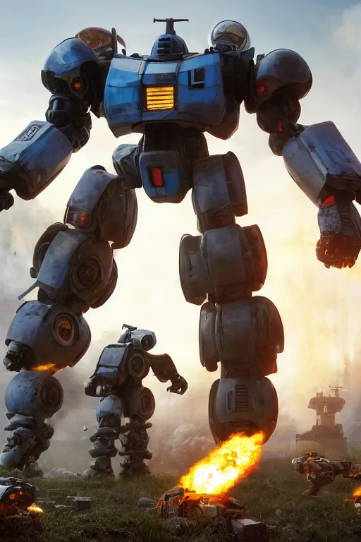 Image similar to mechwarrior 5 : mercenaries mech megaman transformer robot boss tank engine game octane render, 4 k, hd 2 0 2 2 3 d cgi rtx hdr style chrome reflexion glow fanart, global illumination ray tracing hdr fanart arstation by sung choi and eric pfeiffer and gabriel garza and casper konefal pixar and disney unreal zbrush central hardmesh