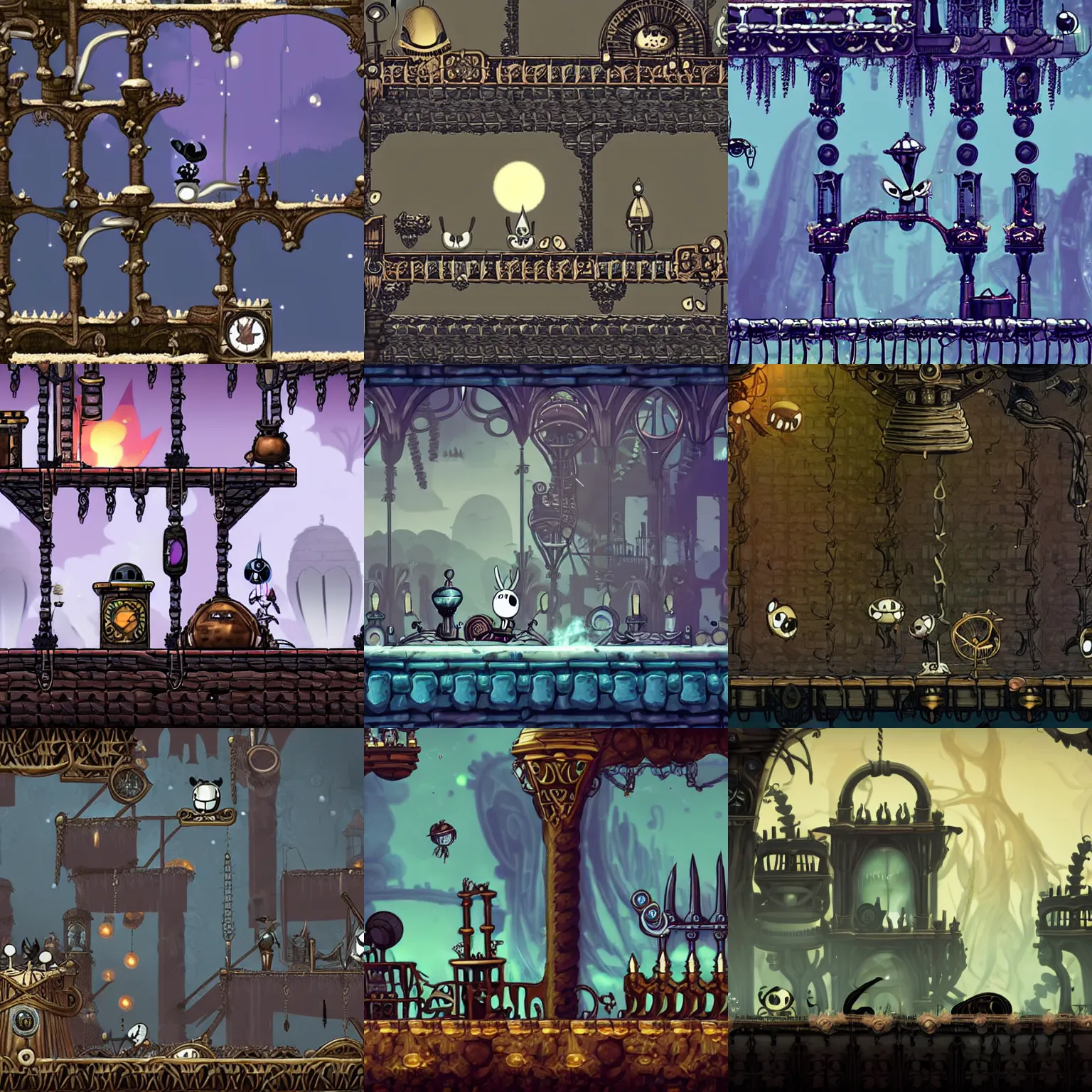 Prompt: Hollow Knight screenshot, steampunk environment