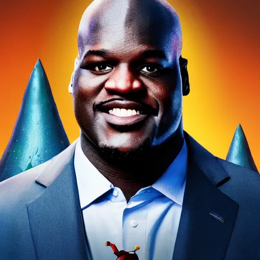 Image similar to shaq in a movie poster about squeezing into gnome homes, high quality, sharp focus, 4k