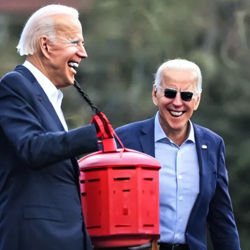 Prompt: horror Joe Biden carrying a lantern in a dark coat red eyes dark horror