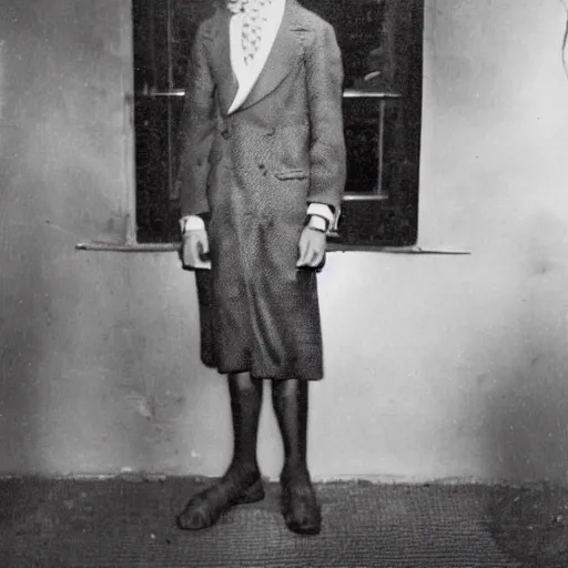 Prompt: Photograph of a young anorexic 1930s outcast man with very long hair and extravagant clothes