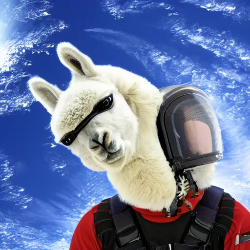 Image similar to a lama in a helmet is flying in space, 4k image.