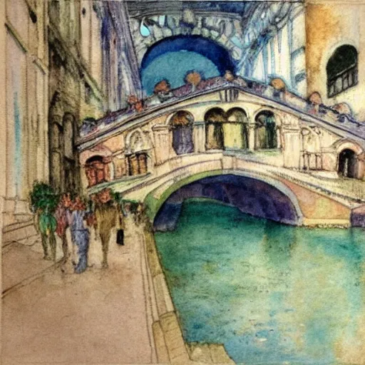 Image similar to the bridge of sighs in the style of vrubel, watercolor, pastel colors