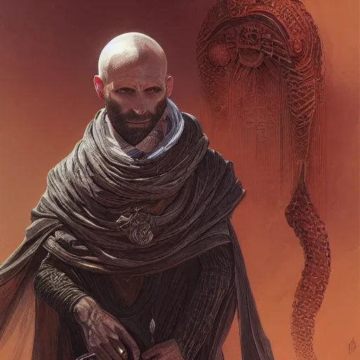 Image similar to naftali bennett as duke leto, dune, portrait, intricate, elegant, highly detailed, digital painting, artstation, concept art, wallpaper, smooth, sharp focus, illustration, art by h. r. giger and artgerm and greg rutkowski and alphonse mucha