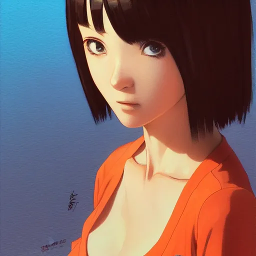 Image similar to manga girl in a orange dress, fine - face, gravure model, realistic shaded perfect face, fine details. anime. realistic shaded lighting poster by ilya kuvshinov katsuhiro otomo ghost - in - the - shell, magali villeneuve, artgerm, jeremy lipkin and michael garmash and rob rey