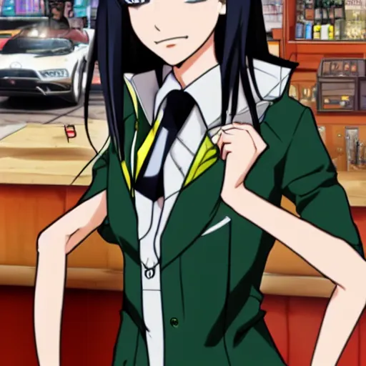 Image similar to Megan fox at Starbucks in Danganronpa anime