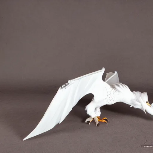 Prompt: medium sized pet white feathered wyvern, highly detailed