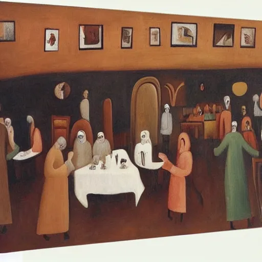 Image similar to painting of a busy coffee shop, by leonora carrington,