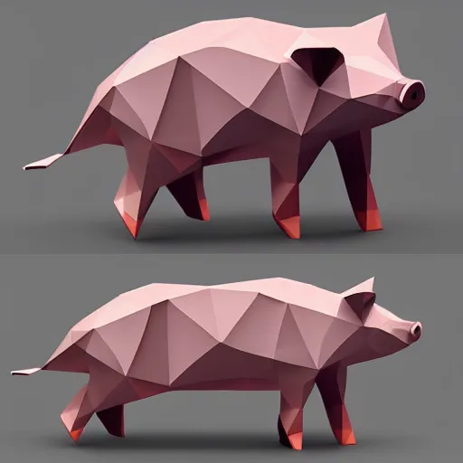 Prompt: a geometric low poly pig, by mark li
