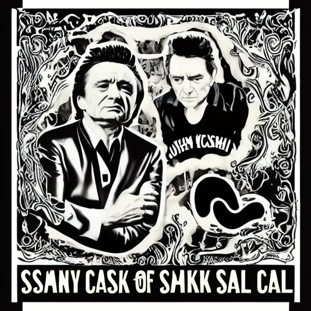 Image similar to album cover for Johnny Cash: The Snake Oil Tapes, album art by Snake Oil Sam, snake 'er up