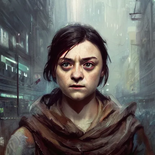 Image similar to arya stark, hyperrealistic portrait, bladerunner street, art of elysium by jeremy mann and alphonse mucha, fantasy art, photo realistic, dynamic lighting, artstation, poster, volumetric lighting, very detailed face, 4 k, award winning