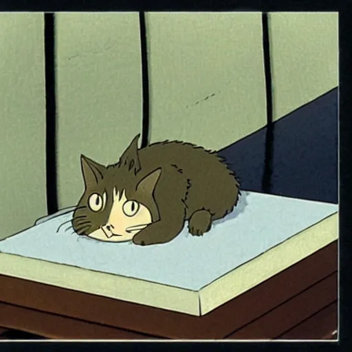 Prompt: a cat sleeping on a table, studio ghibli