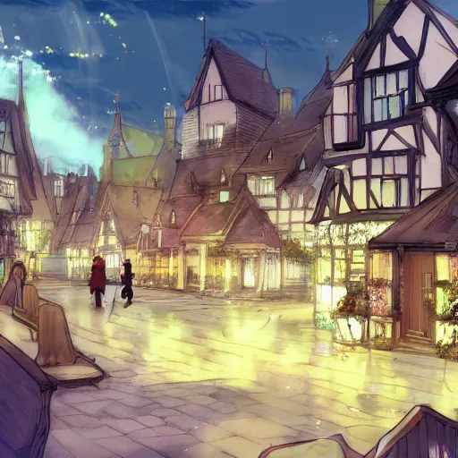 Prompt: The Town of Norwich, Fairy Britain, Anime concept art by Makoto Shinkai